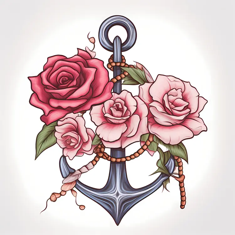 Anchor with Multiple Roses and Chain