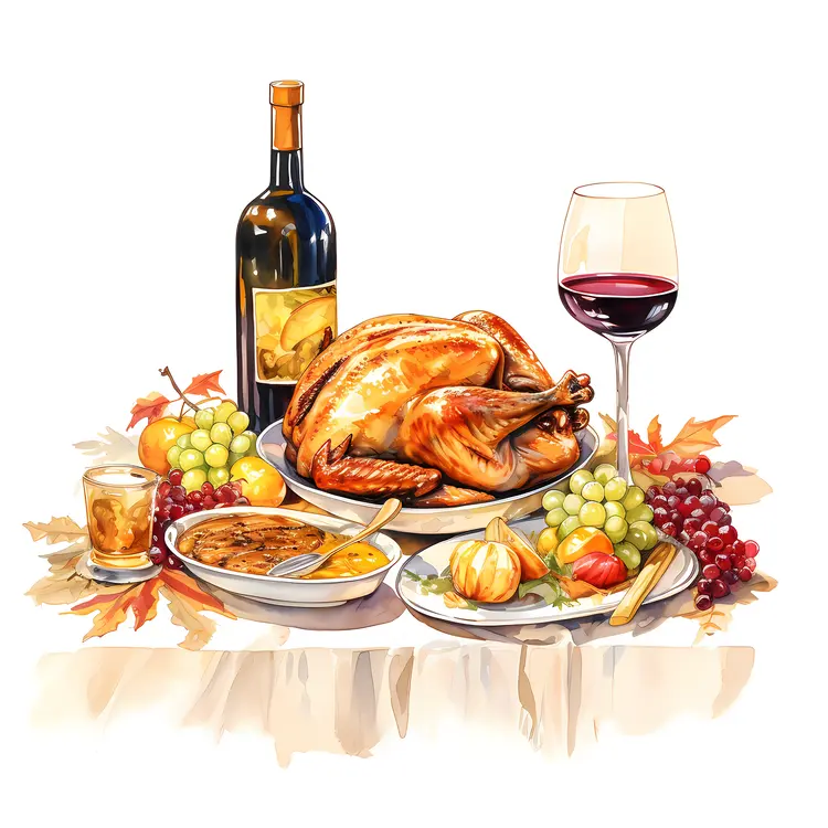 Thanksgiving Dinner with Turkey and Wine