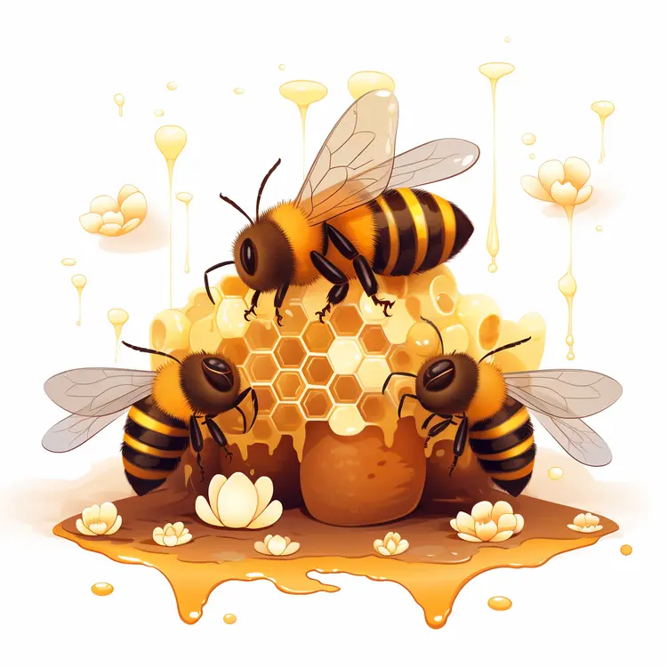 Bees on Honeycomb Illustration