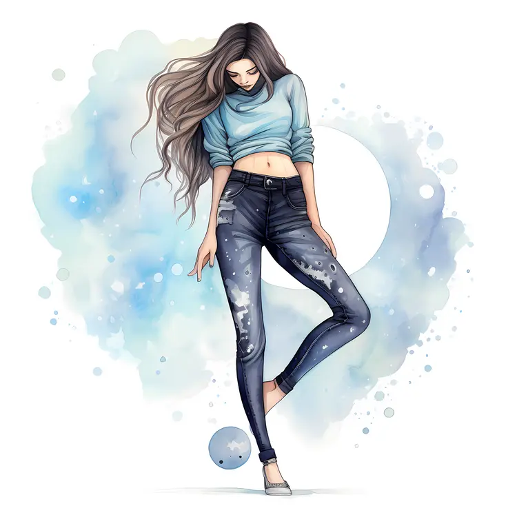 Stylish Woman in Blue Top and Jeans