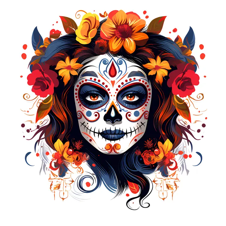 Decorated Skeleton Face with Floral Elements