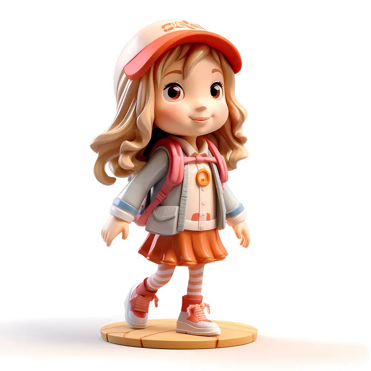 Girl with Pink Backpack Walking