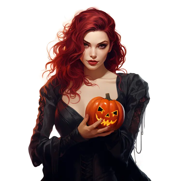 Red-haired Witch with a Pumpkin
