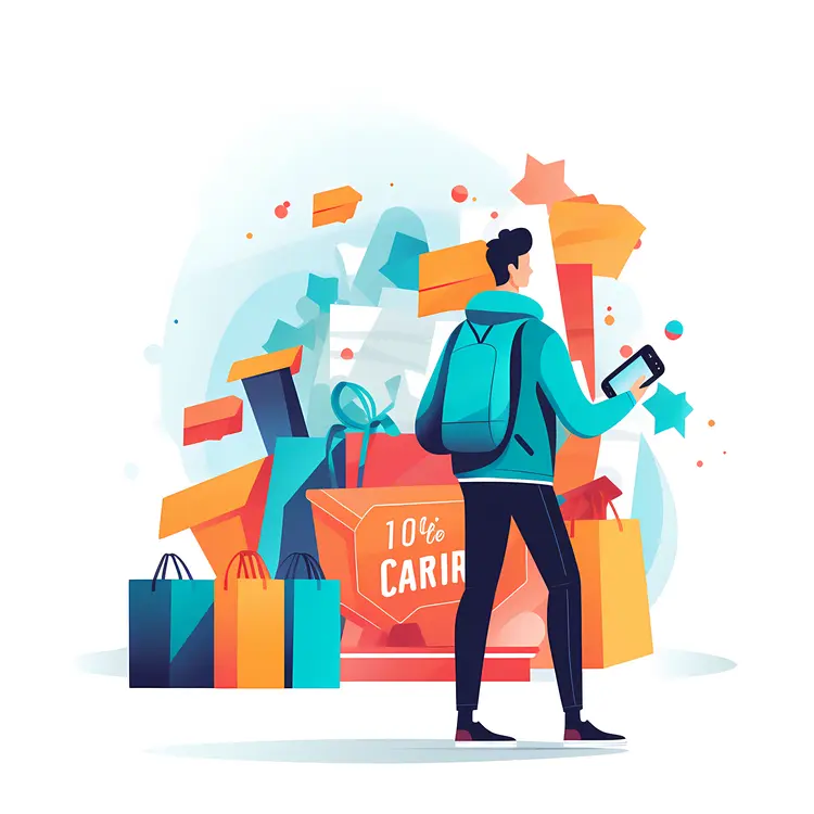 Person with Shopping Bags in Online Shopping Concept