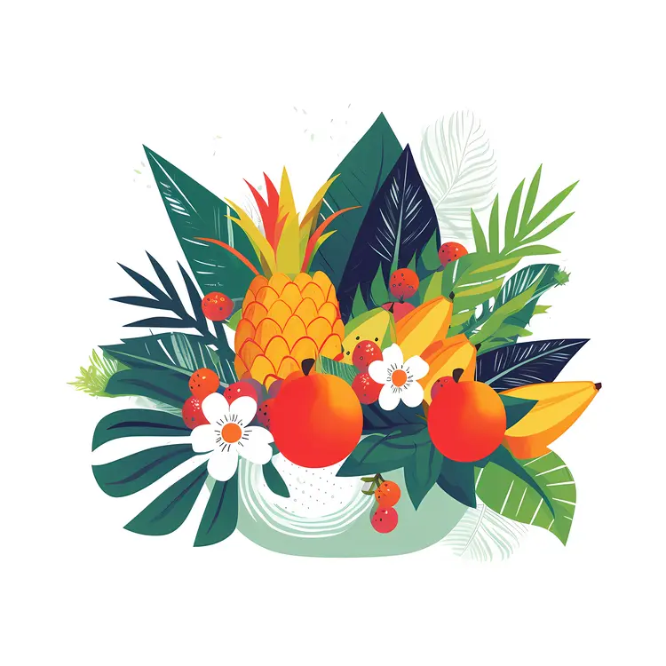 Tropical Pineapple and Fruits Illustration