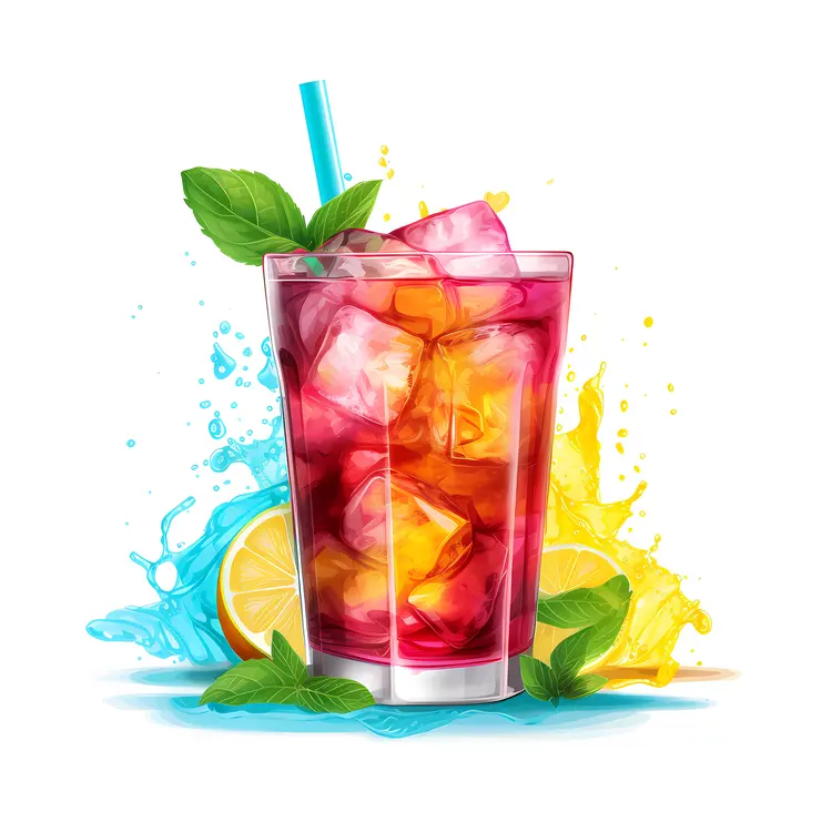 Red Drink with Ice Cubes and Mint Leaves