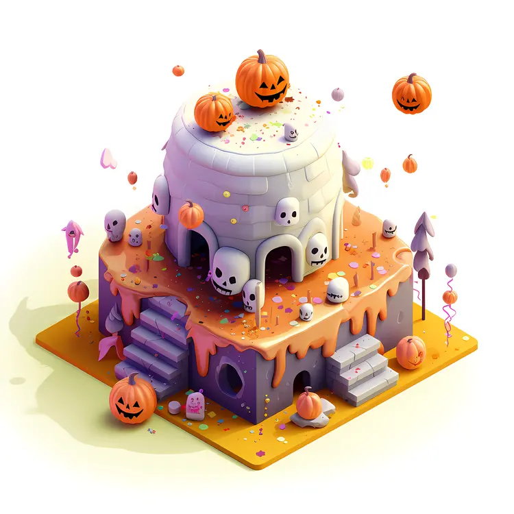 Halloween Cake with Pumpkins and Skulls
