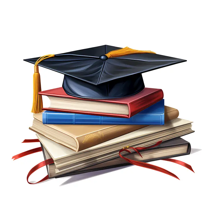 Graduation Cap on Stack of Books