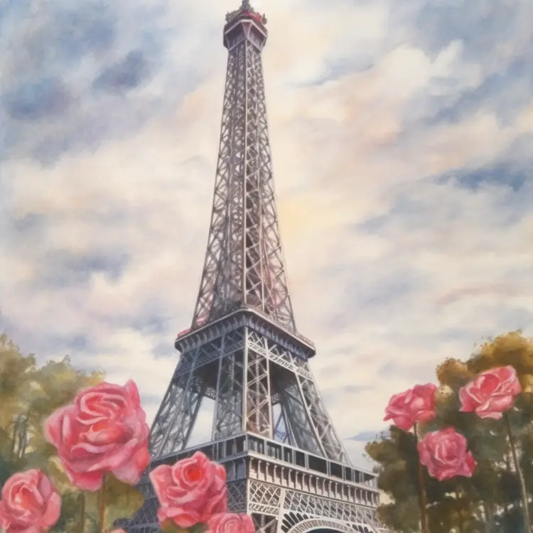 Eiffel Tower with Roses in Paris