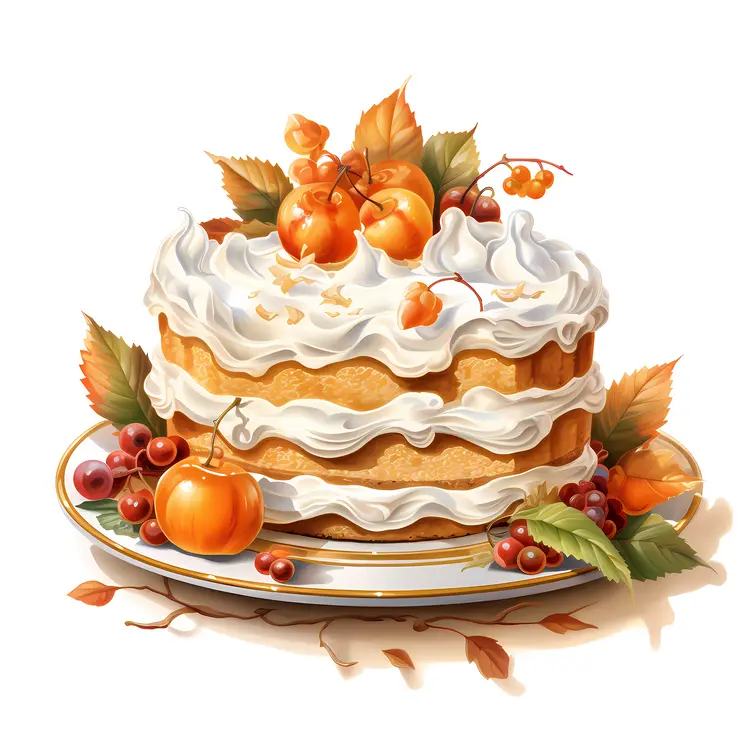 Fruit Cake with Autumn Leaves