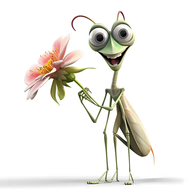 Cartoon Praying Mantis with Flower
