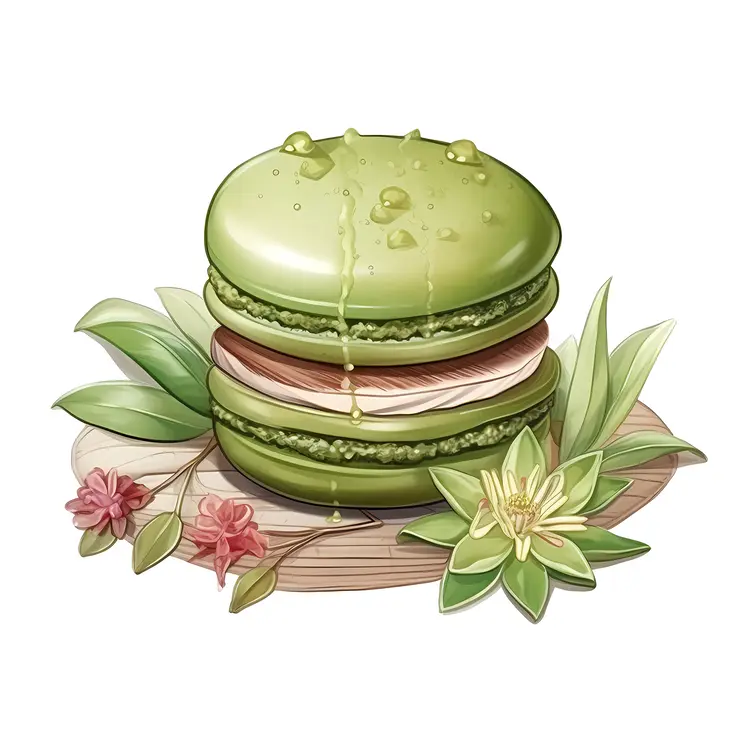 Green Macaron with Flower and Leaves