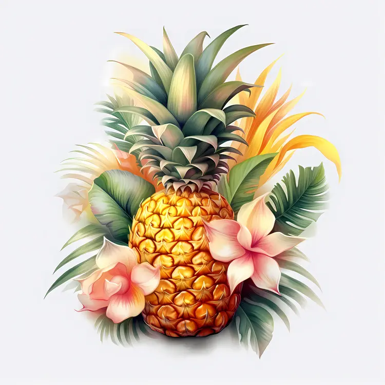 Beautiful Pineapple with Tropical Flowers