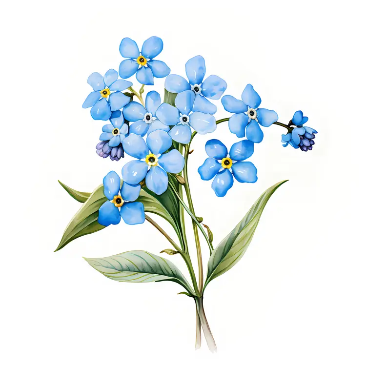 Blue Flowers with Green Leaves