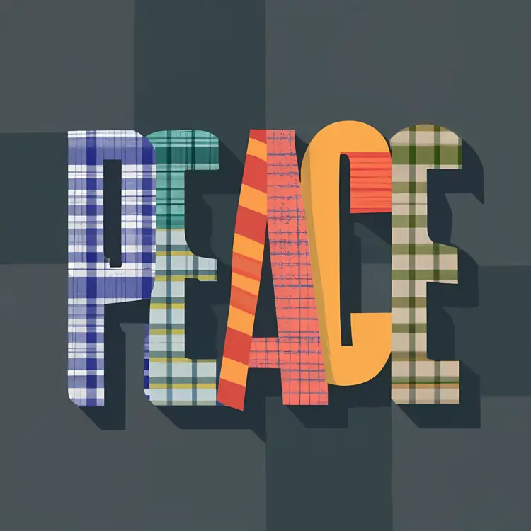 Colorful Peace Typography with Plaid Patterns