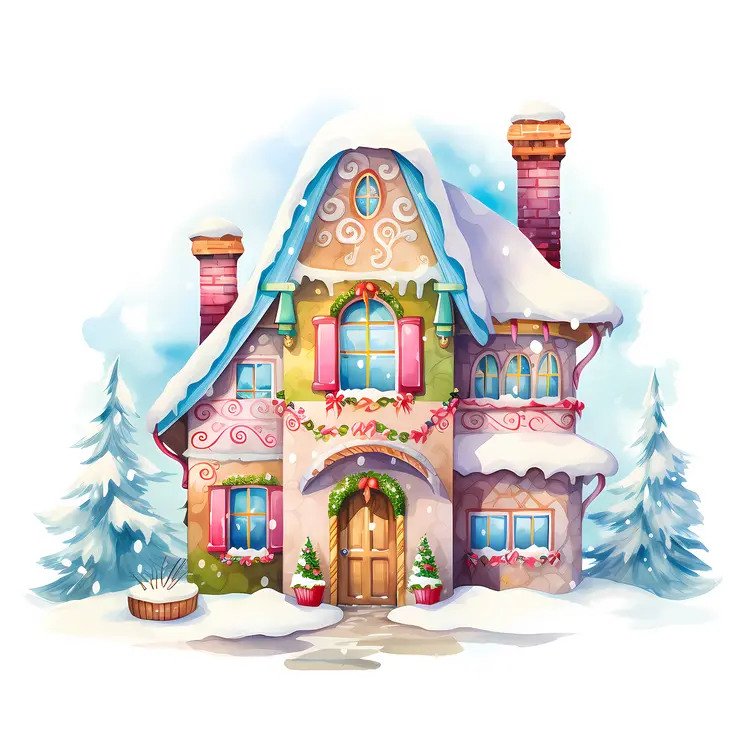 Snowy House with Christmas Decorations