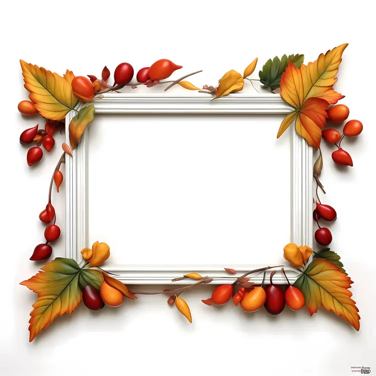 Autumn Leaves Frame with Acorns and Berries