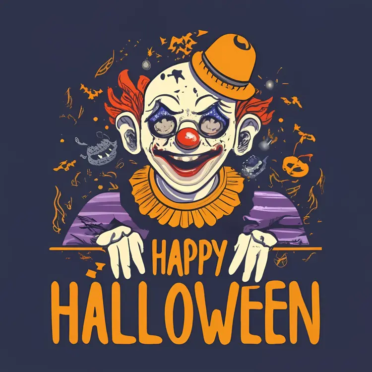 Happy Halloween with Creepy Clown and Pumpkins