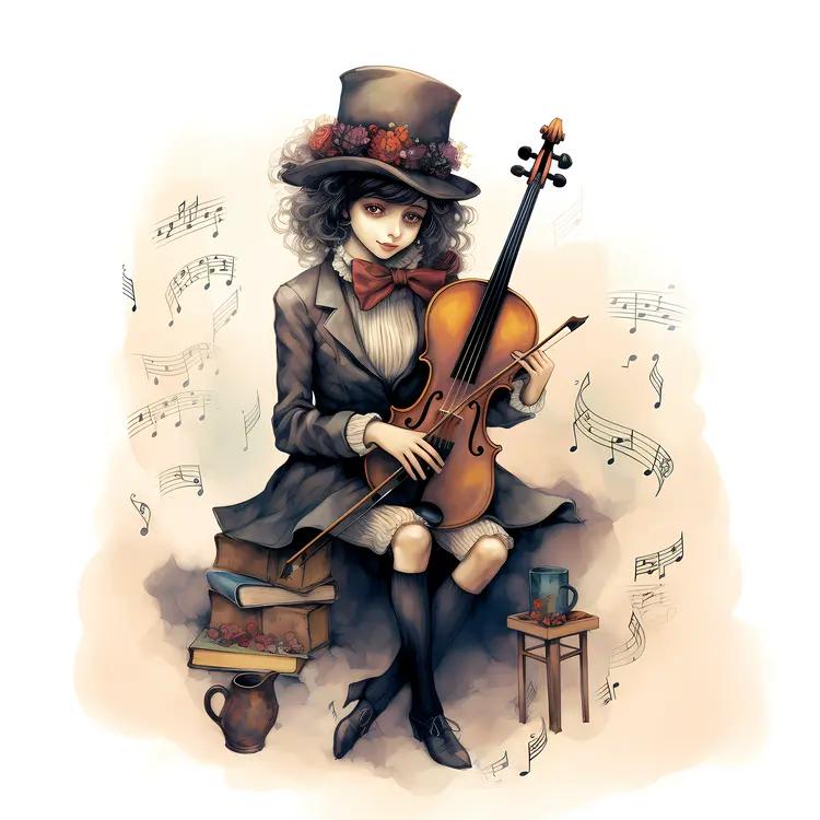 Girl with Violin and Hat