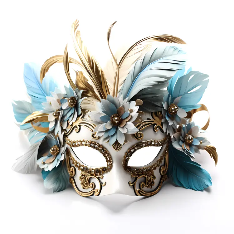 Charming Blue and Gold Feather Mask
