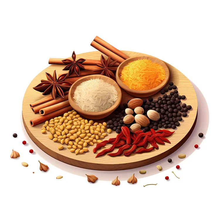 Assorted Spices on Wooden Board