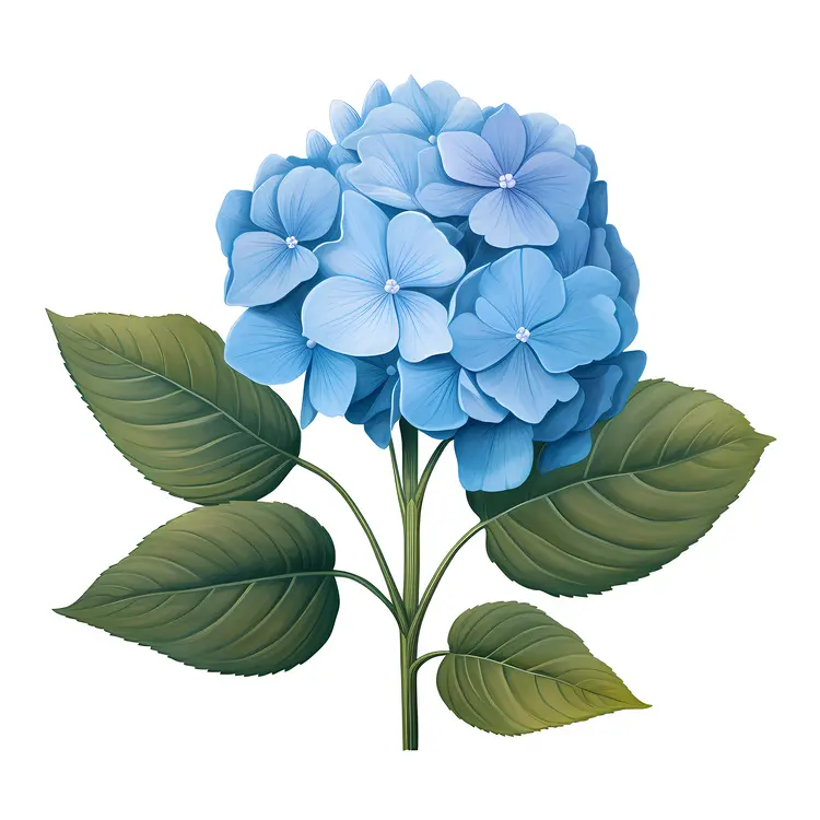 Blue Hydrangea with Green Leaves
