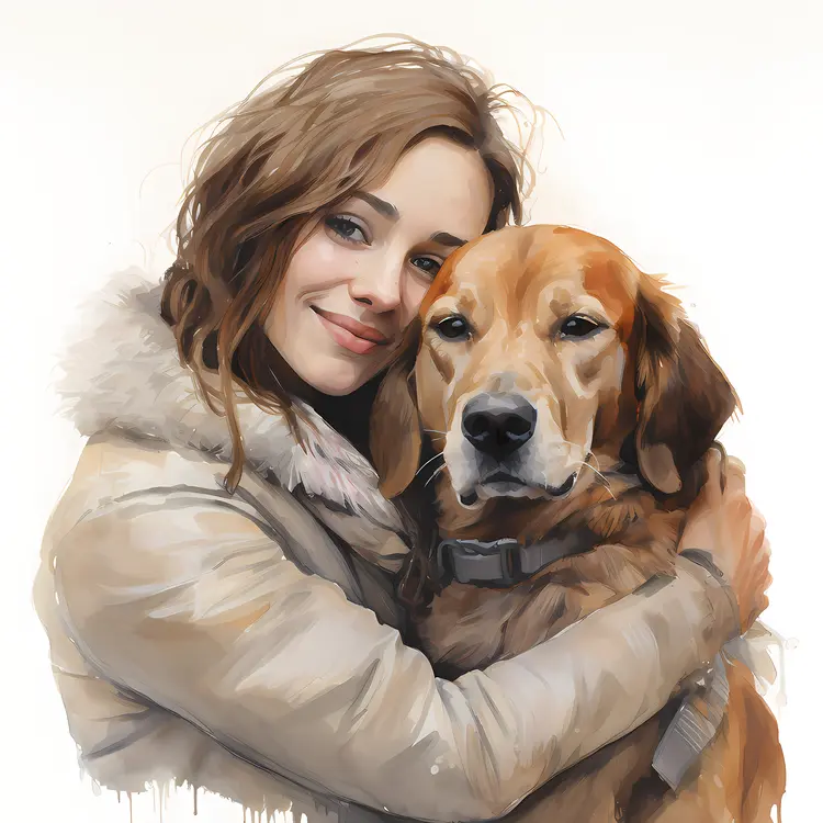 Girl with Brown Hair Hugging Her Dog