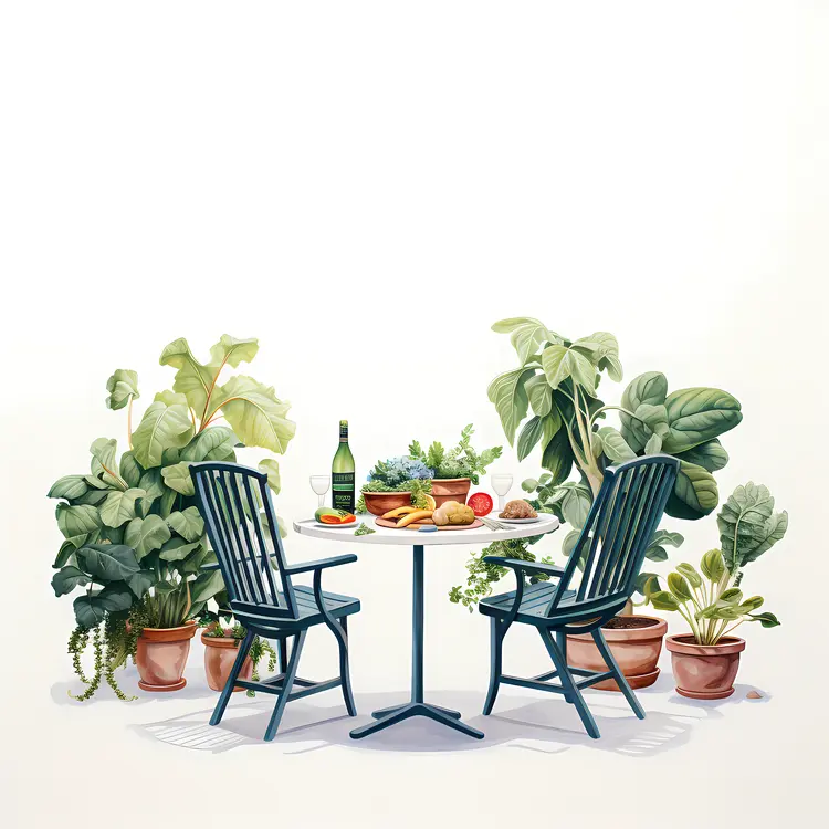 Outdoor Table with Food and Plants