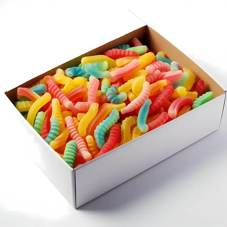 Colorful Gummy Worms in a Box
