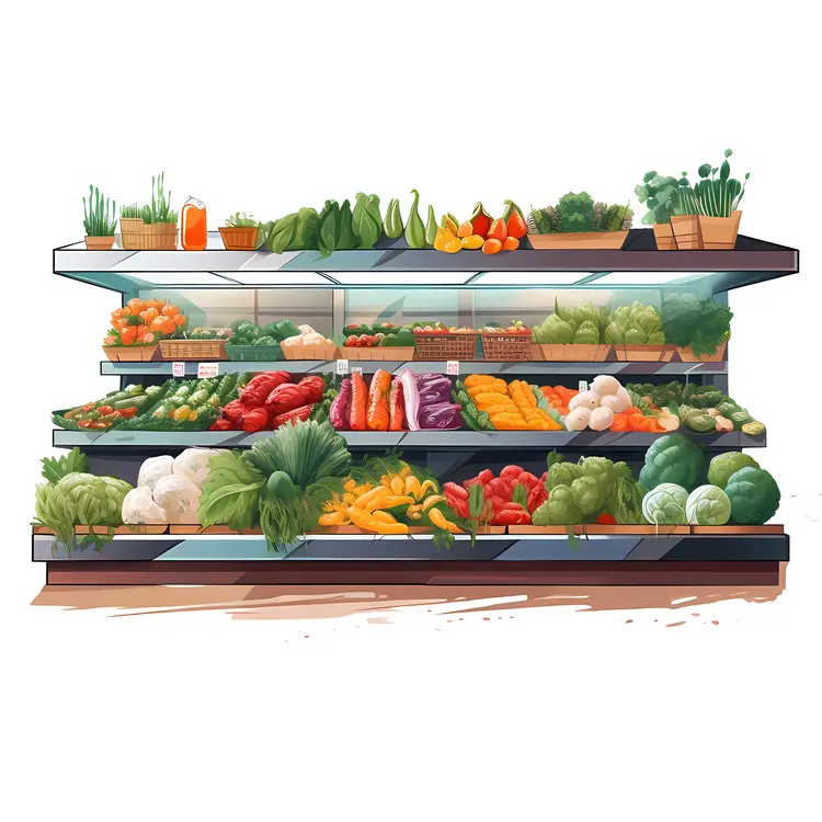 Fresh Vegetables Display in Grocery Store