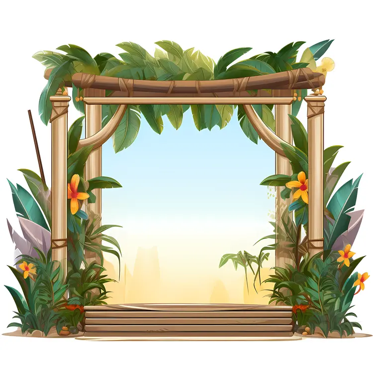 Beautiful Bamboo Arch with Tropical Plants and Flowers