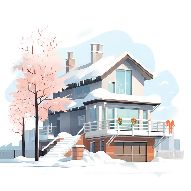 Modern Snowy House with Trees