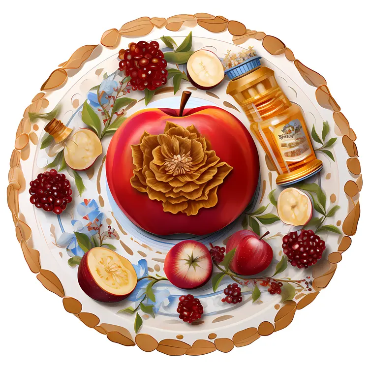 Decorative Apple with Fruits and Medicine Bottle