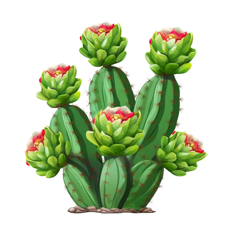 Cactus with Green and Red Flowers