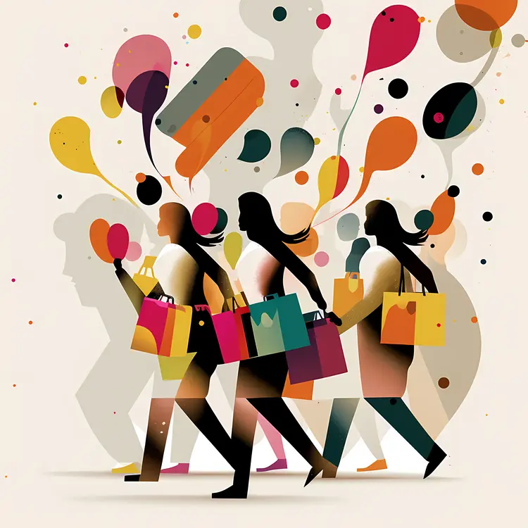 Group Shopping Silhouettes with Colorful Bags