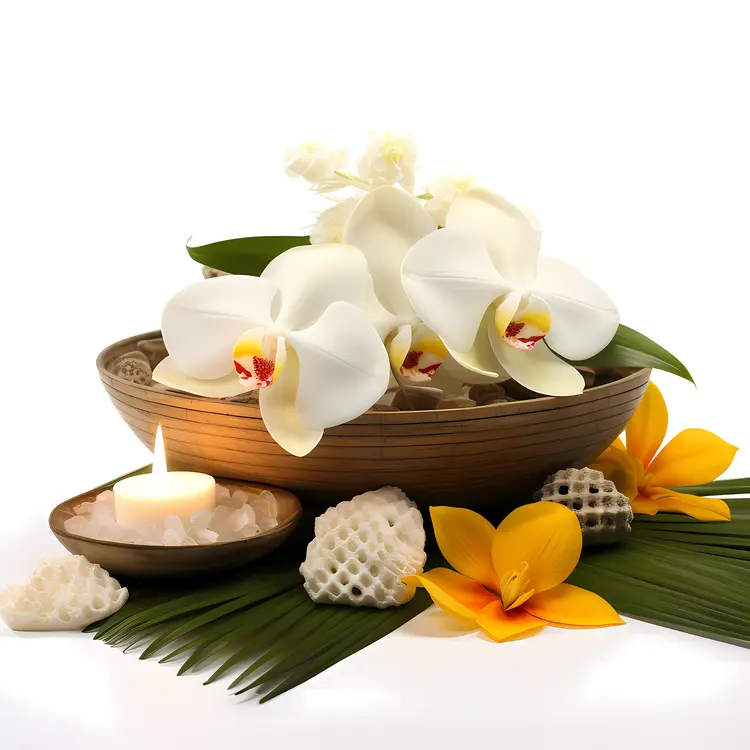 White Orchids and Candle in Spa Setting