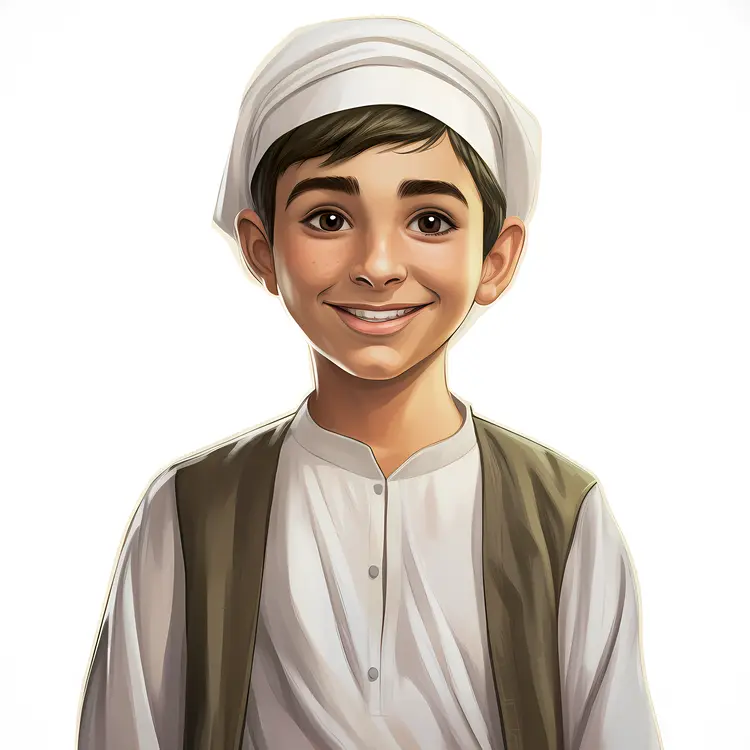 Smiling Boy in Traditional Clothing Illustration