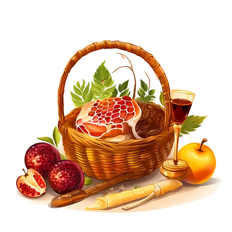 Harvest Basket with Fruits and Wine