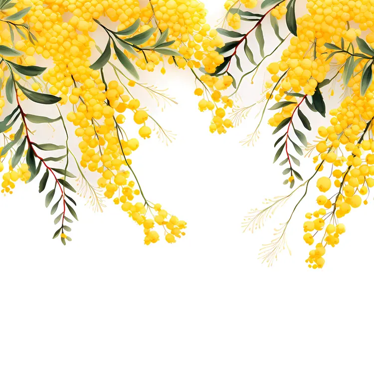 Yellow Flowers with Green Leaves Botanical Illustration