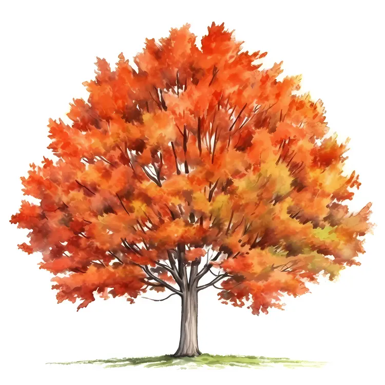 Bright Autumn Tree with Red Leaves