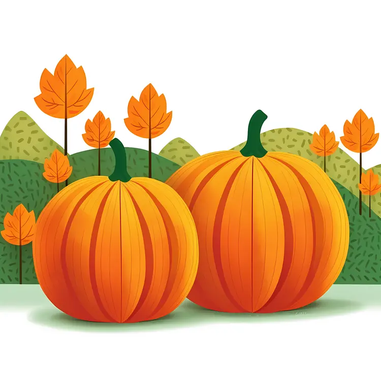 Two Orange Pumpkins in Autumn Landscape