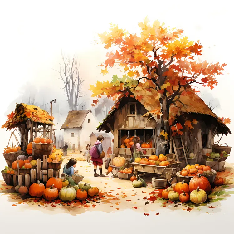 Autumn Harvest Market with Pumpkins