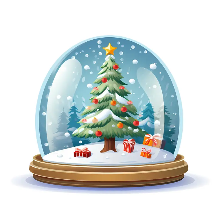 Christmas Tree in Snow Globe with Gifts