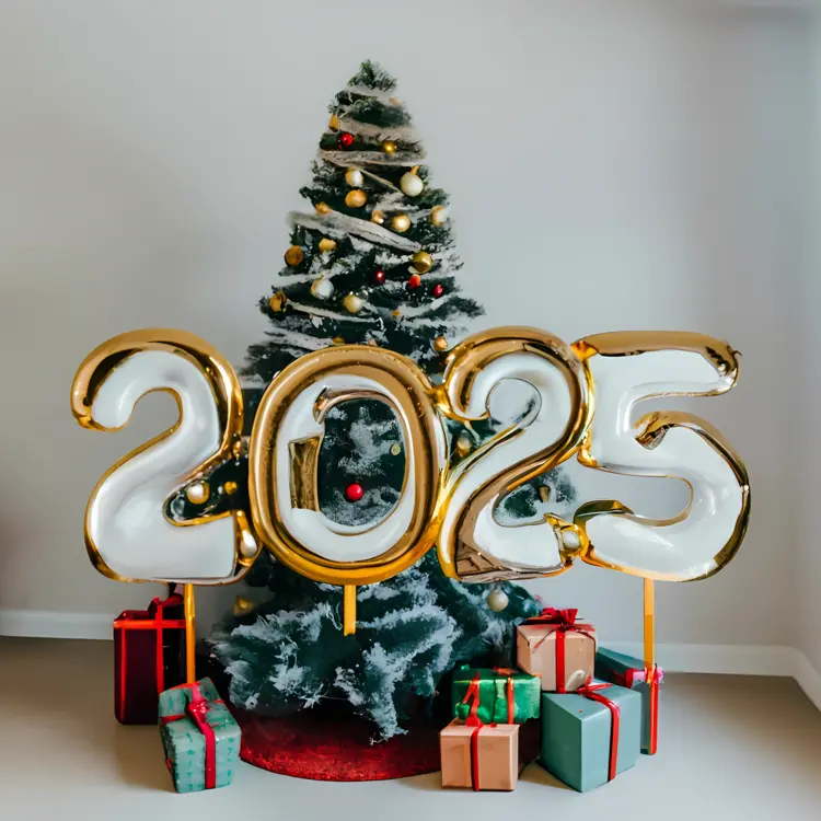 2025 Balloons with Christmas Tree and Presents