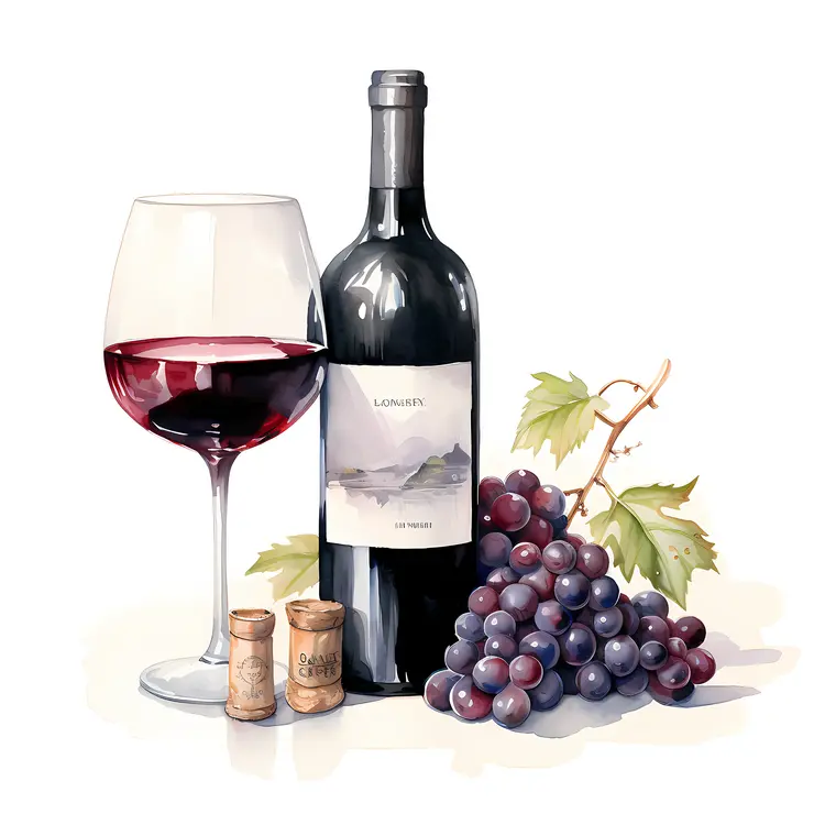 Wine Bottle and Grapes in Realistic Style