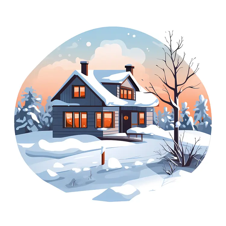 Dark Blue House in Winter