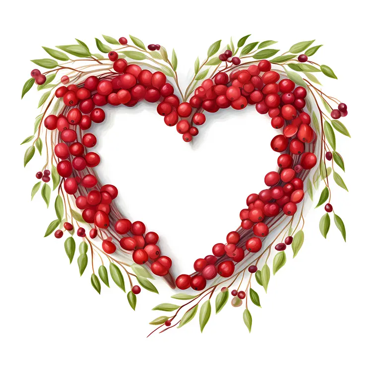 Heart-Shaped Wreath with Red Berries and Leaves