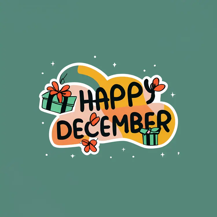 Happy December Text with Gifts