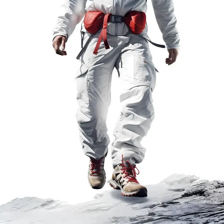 Hiker with Red Belt on a Mountain
