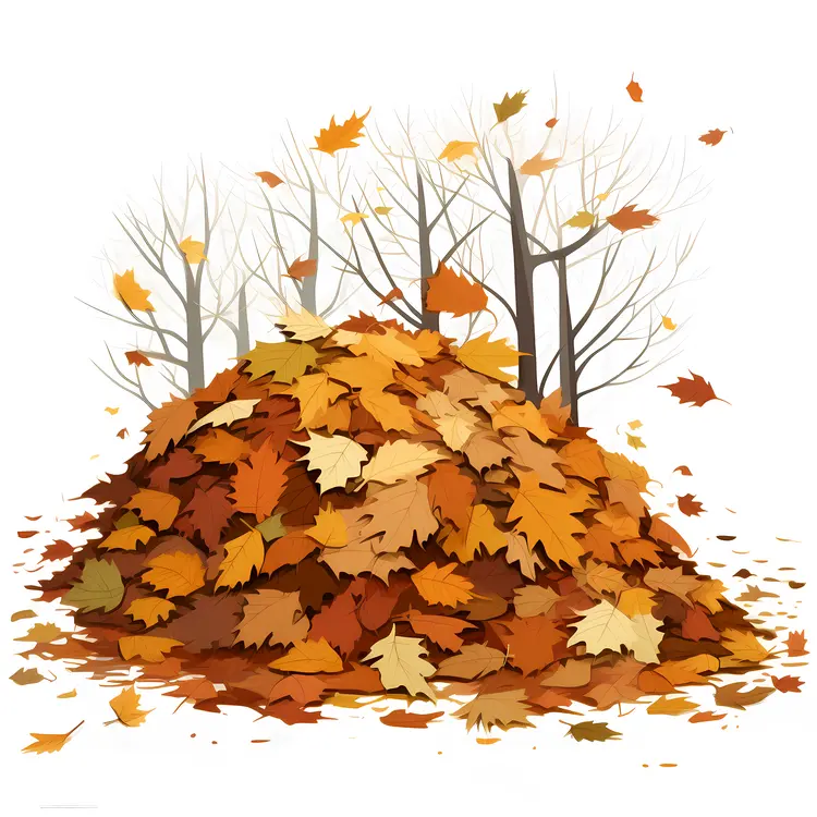 Pile of Autumn Leaves with Bare Trees